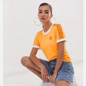 Nwt Adidas 3 Stripe orange Tee